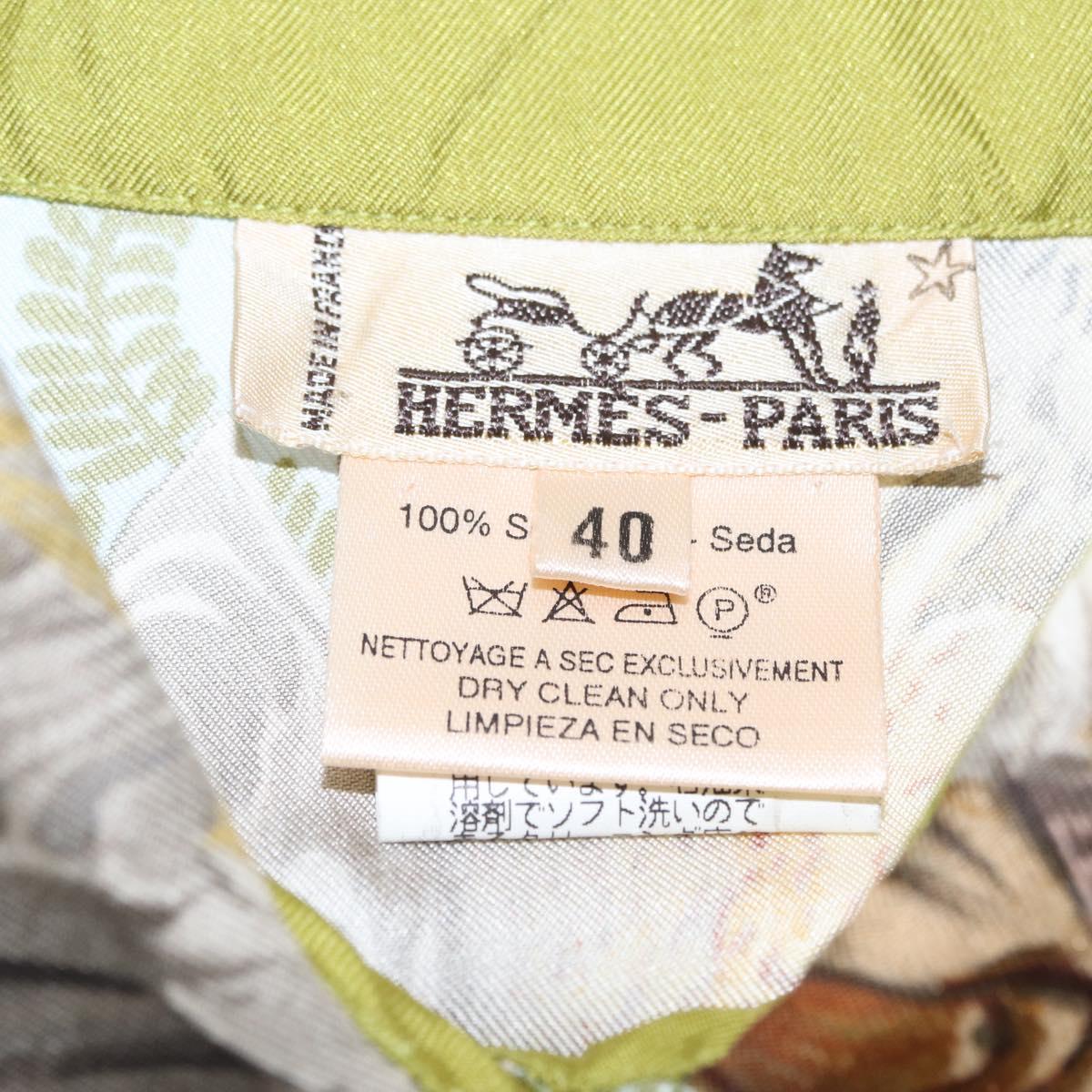HERMES Long Sleeved T Shirt Silk ""H de LINARES"" Green Auth am9718