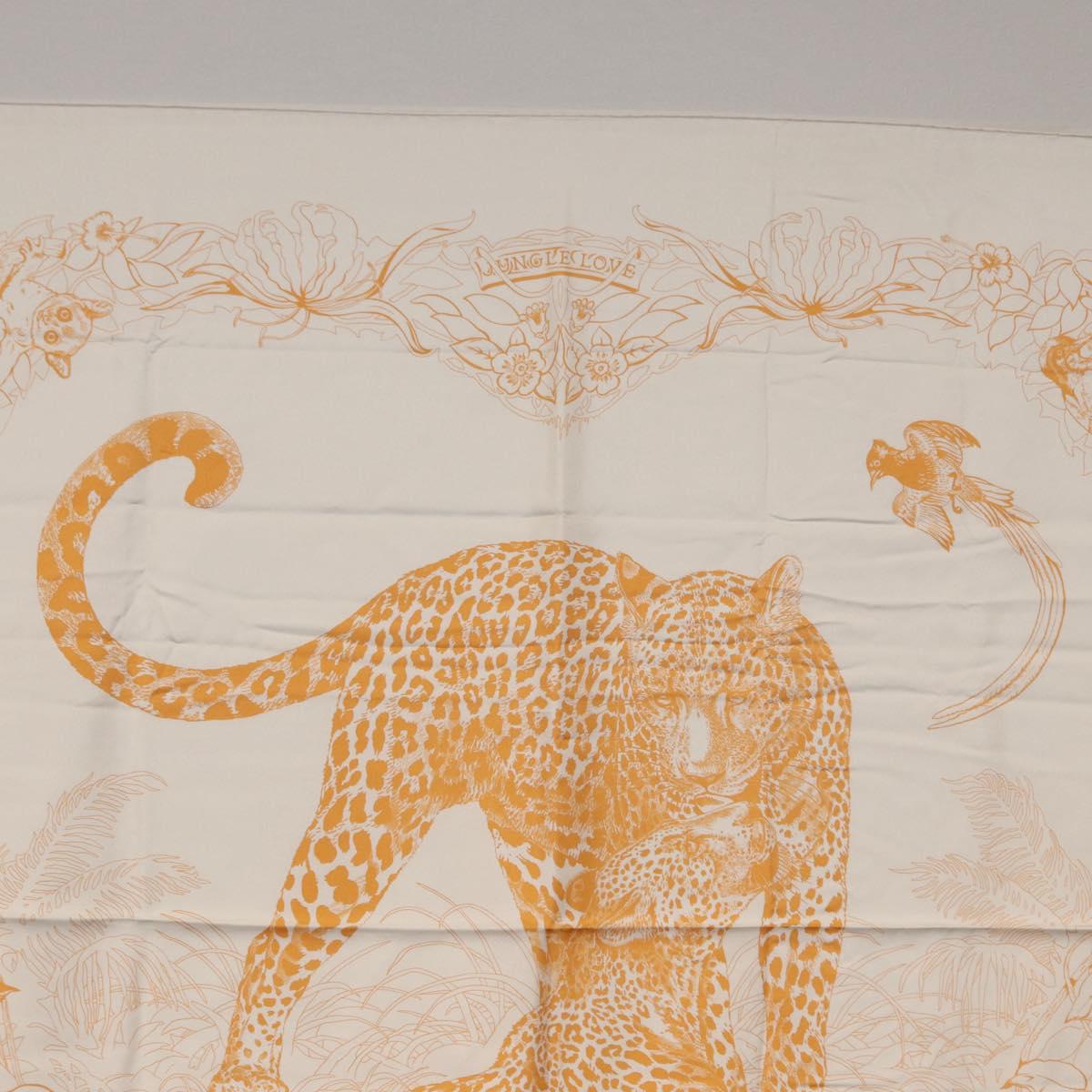 HERMES Carre 90 Scarf Silk ”JUNGLE LOVE” Orange Auth am9719