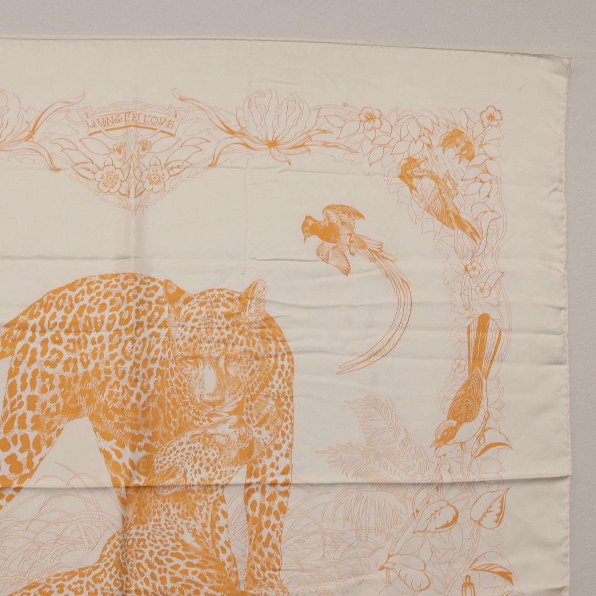 HERMES Carre 90 Scarf Silk ”JUNGLE LOVE” Orange Auth am9719