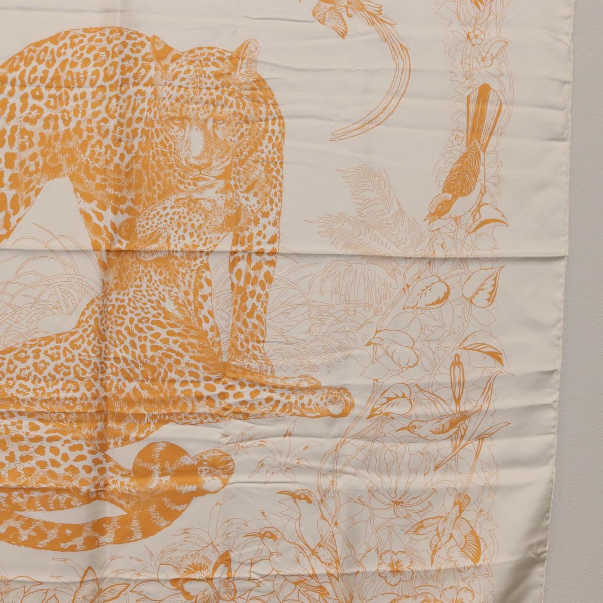 HERMES Carre 90 Scarf Silk ”JUNGLE LOVE” Orange Auth am9719