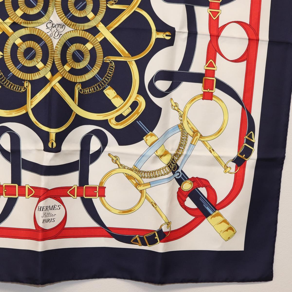 HERMES Carre 90 Scarf Silk ”Eperon d'Or” Navy Auth am9720