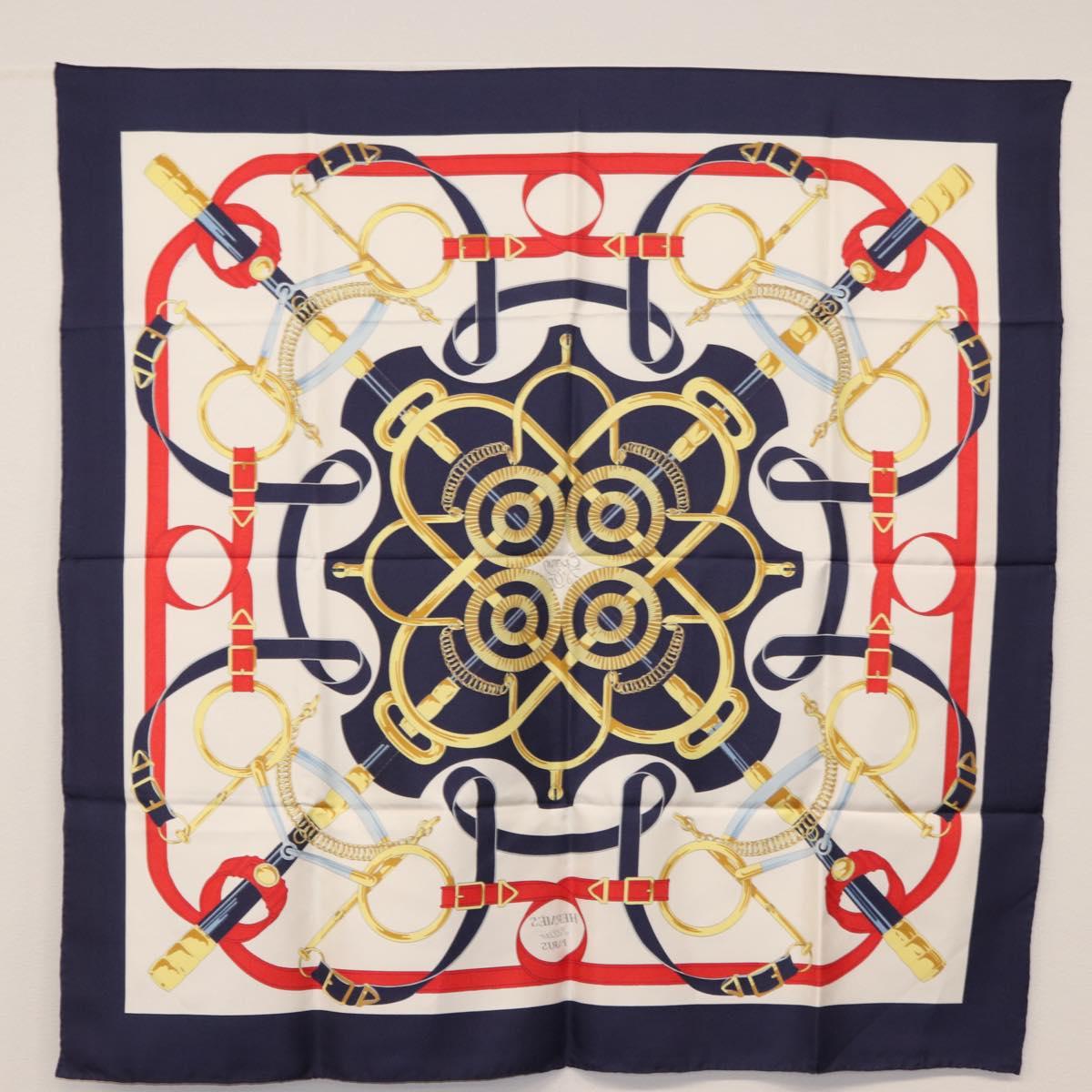 HERMES Carre 90 Scarf Silk ”Eperon d'Or” Navy Auth am9720