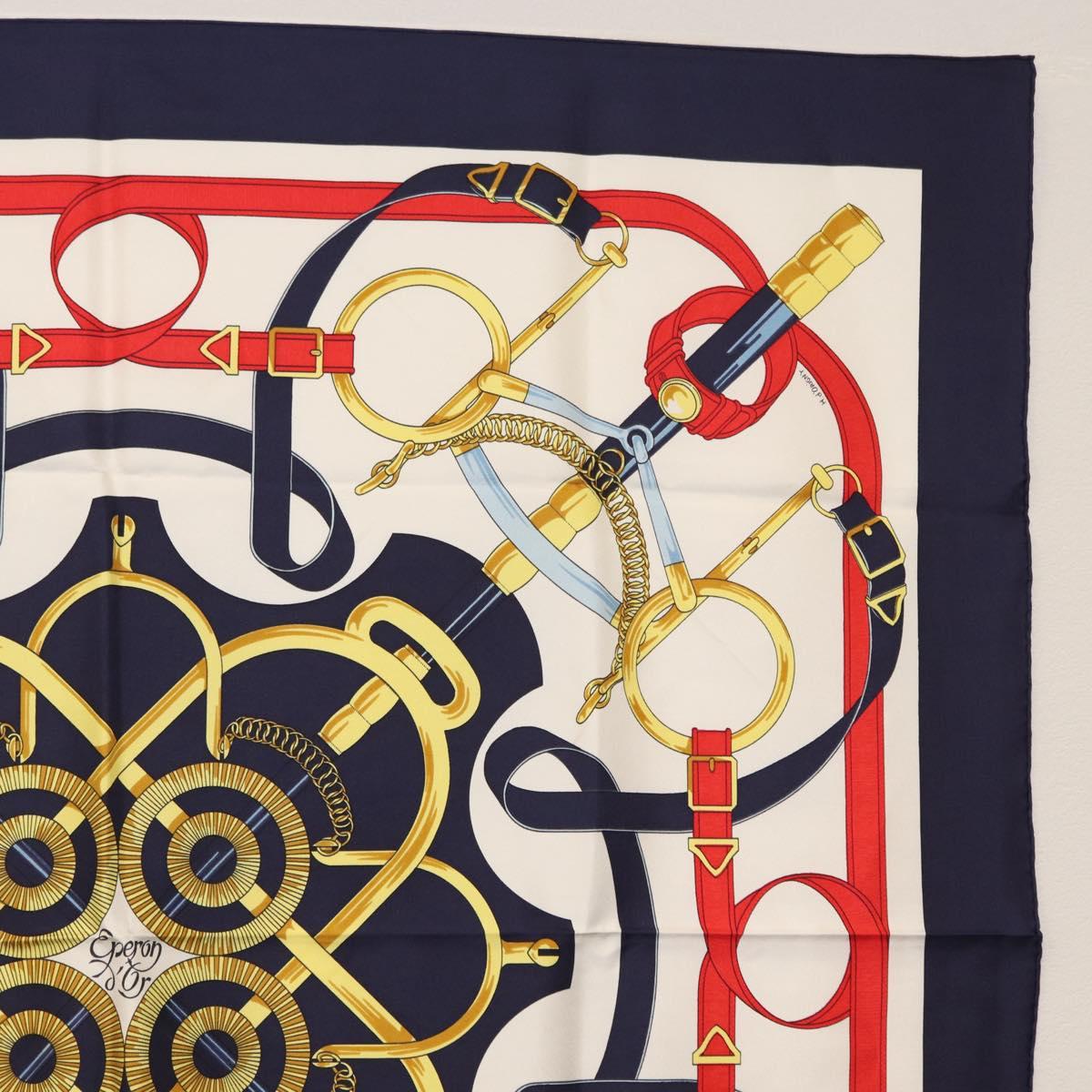 HERMES Carre 90 Scarf Silk ”Eperon d'Or” Navy Auth am9720