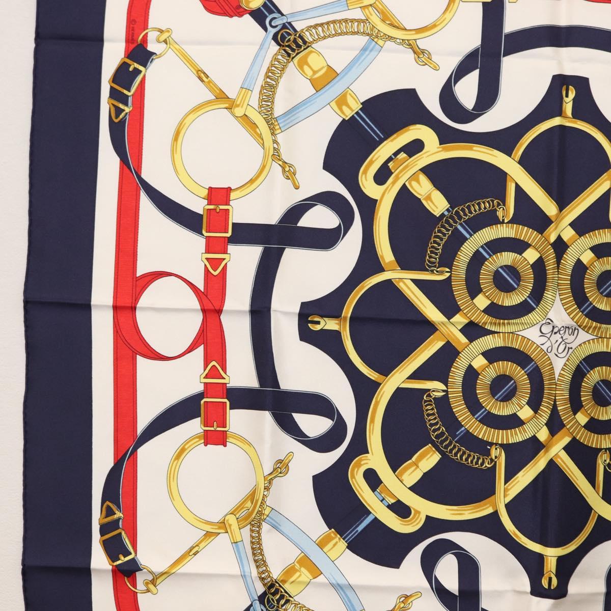 HERMES Carre 90 Scarf Silk ”Eperon d'Or” Navy Auth am9720