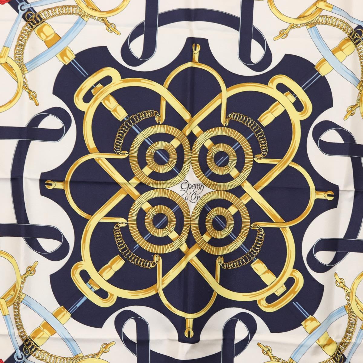 HERMES Carre 90 Scarf Silk ”Eperon d'Or” Navy Auth am9720