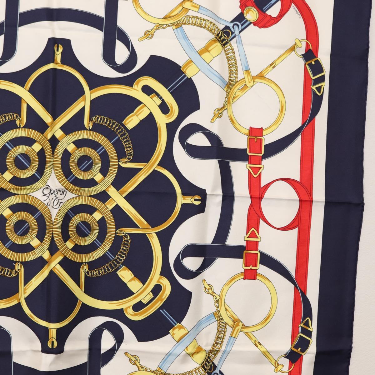 HERMES Carre 90 Scarf Silk ”Eperon d'Or” Navy Auth am9720