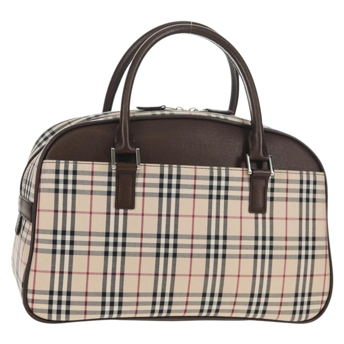 BURBERRY Nova Check Boston Bag Canvas Beige Silver Auth am9746A