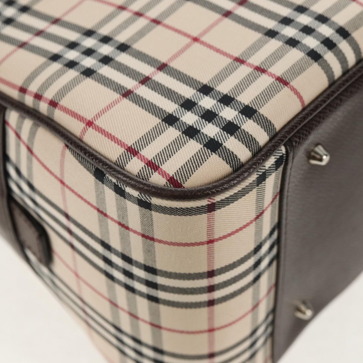 BURBERRY Nova Check Boston Bag Canvas Beige Silver Auth am9746A