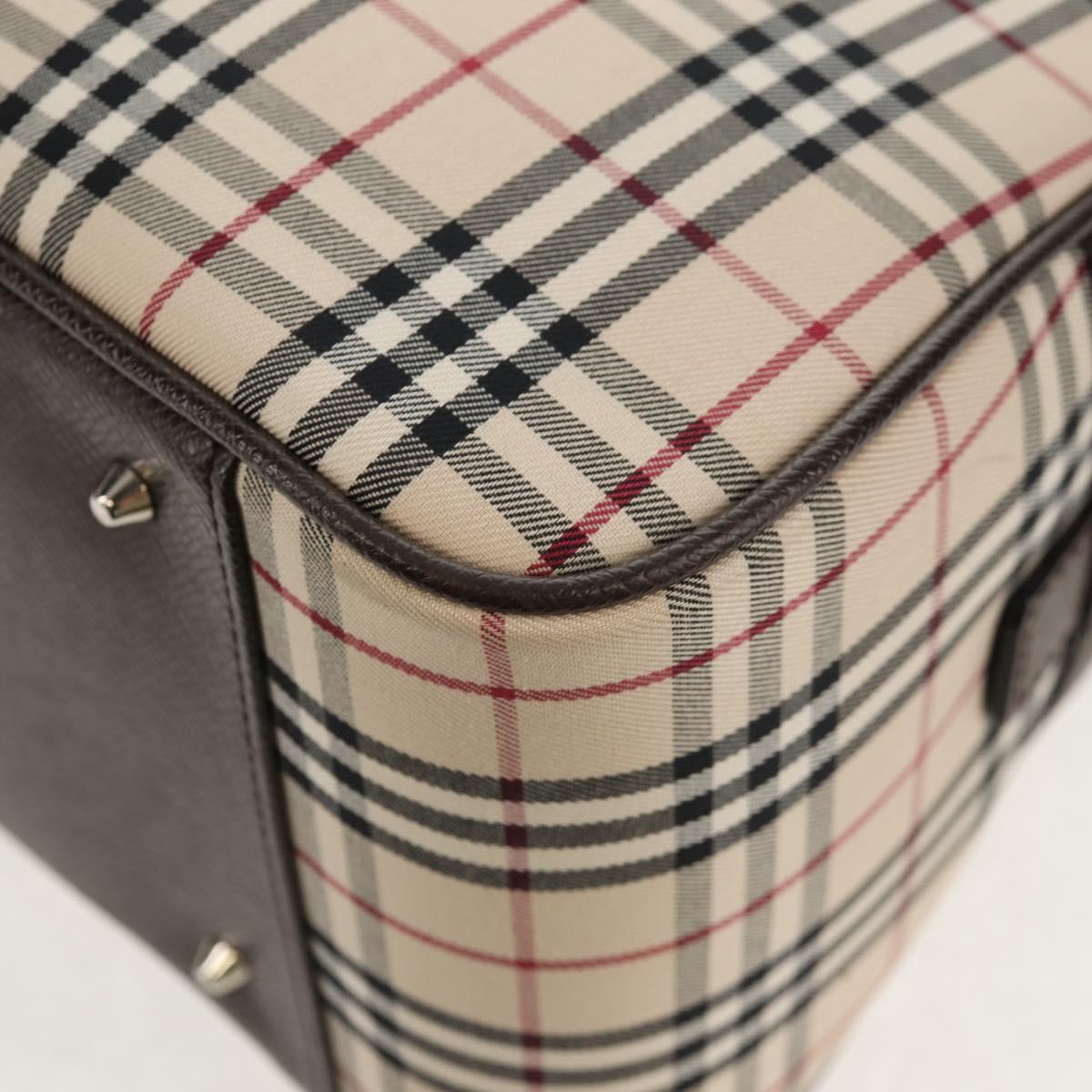 BURBERRY Nova Check Boston Bag Canvas Beige Silver Auth am9746A