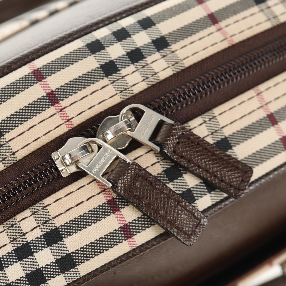 BURBERRY Nova Check Boston Bag Canvas Beige Silver Auth am9746A