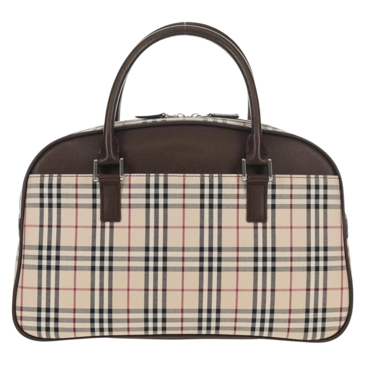 BURBERRY Nova Check Boston Bag Canvas Beige Silver Auth am9746A