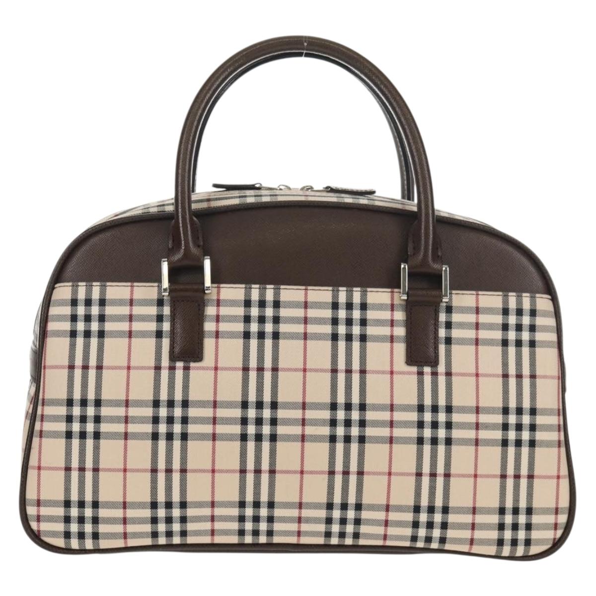 BURBERRY Nova Check Boston Bag Canvas Beige Silver Auth am9746A