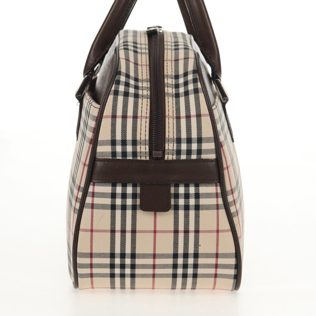 BURBERRY Nova Check Boston Bag Canvas Beige Silver Auth am9746A