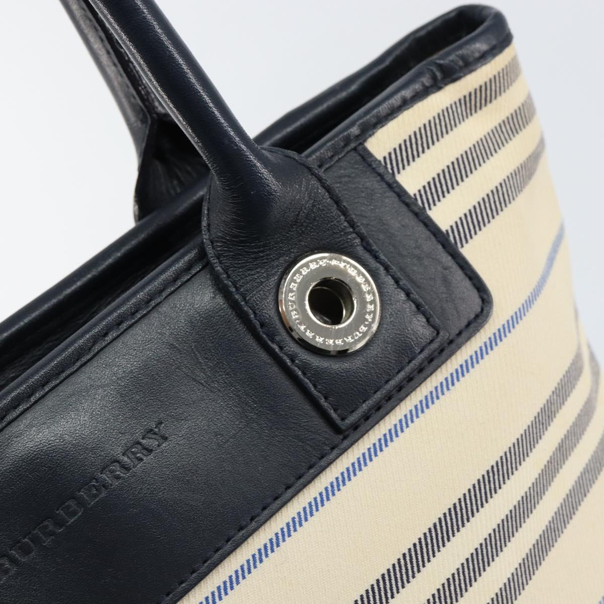 BURBERRY Tote Bag Canvas Ivory Silver Auth am9747