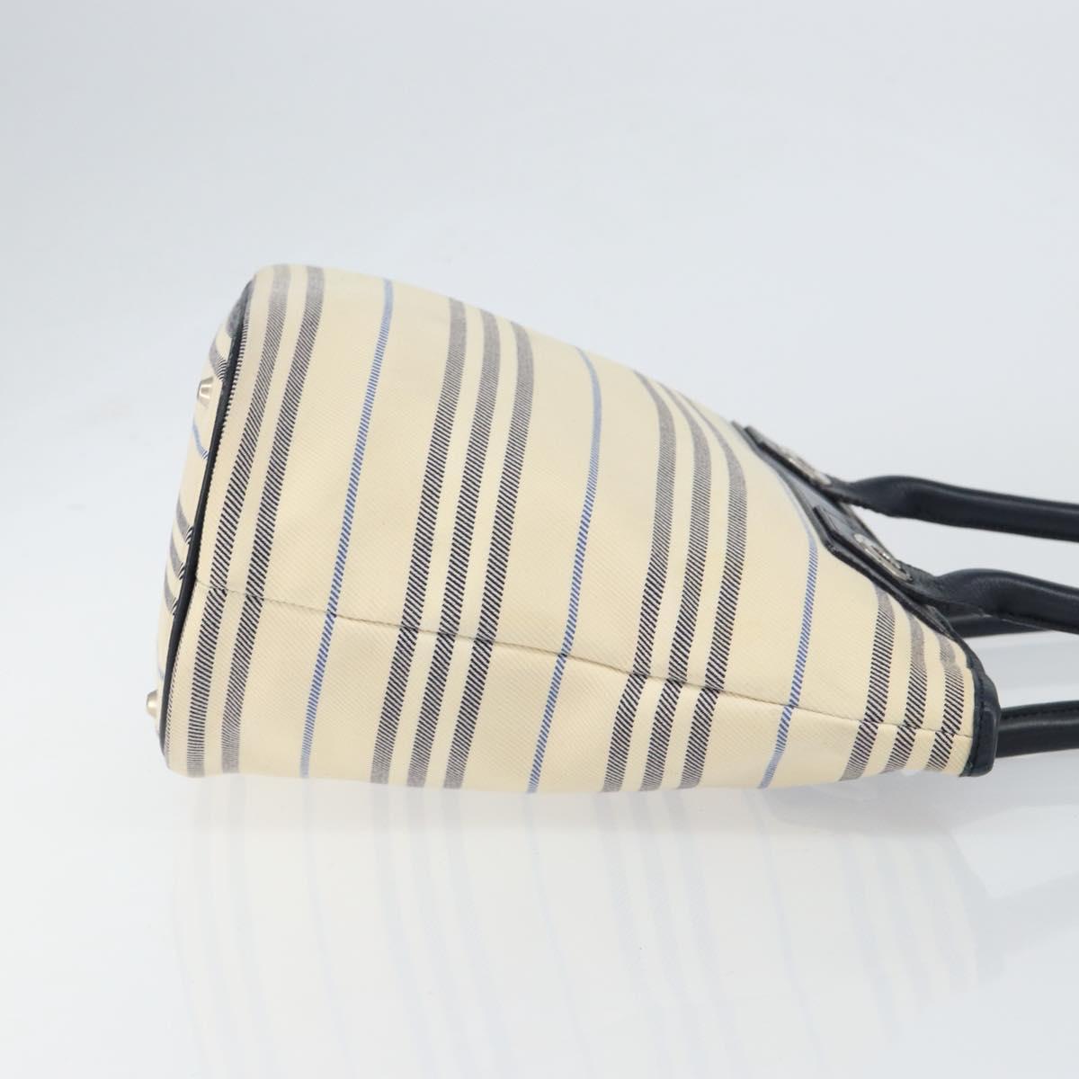 BURBERRY Tote Bag Canvas Ivory Silver Auth am9747