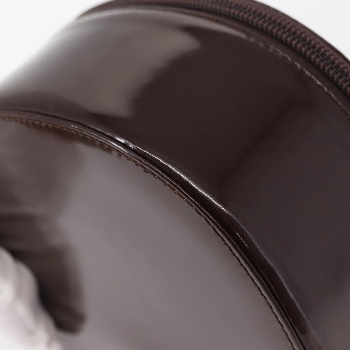 GUCCI Vanity Pouch Enamel Brown Silver Auth am9751