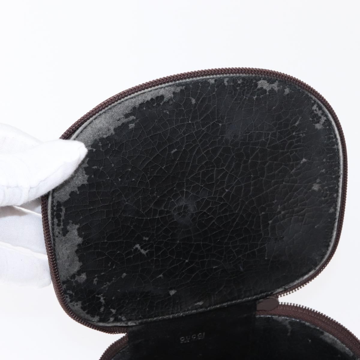 GUCCI Vanity Pouch Enamel Brown Silver Auth am9751