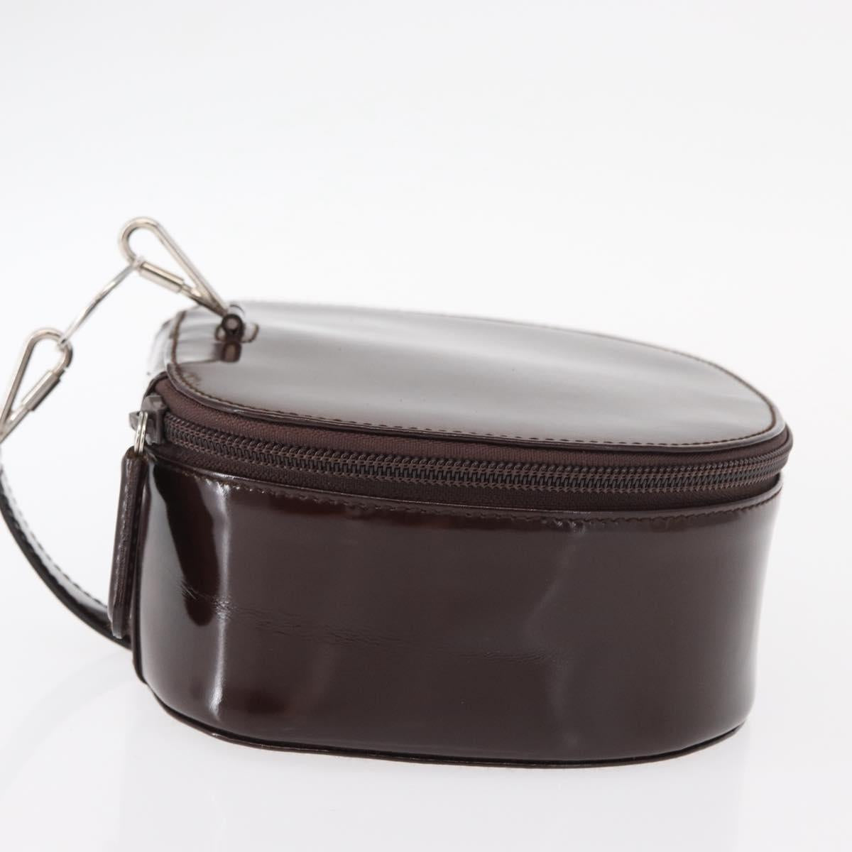 GUCCI Vanity Pouch Enamel Brown Silver Auth am9751