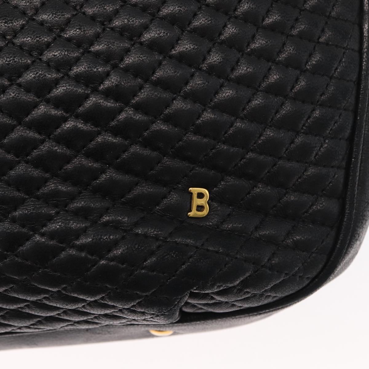 BALLY Chain Shoulder Bag Leather Black Gold Auth am9755