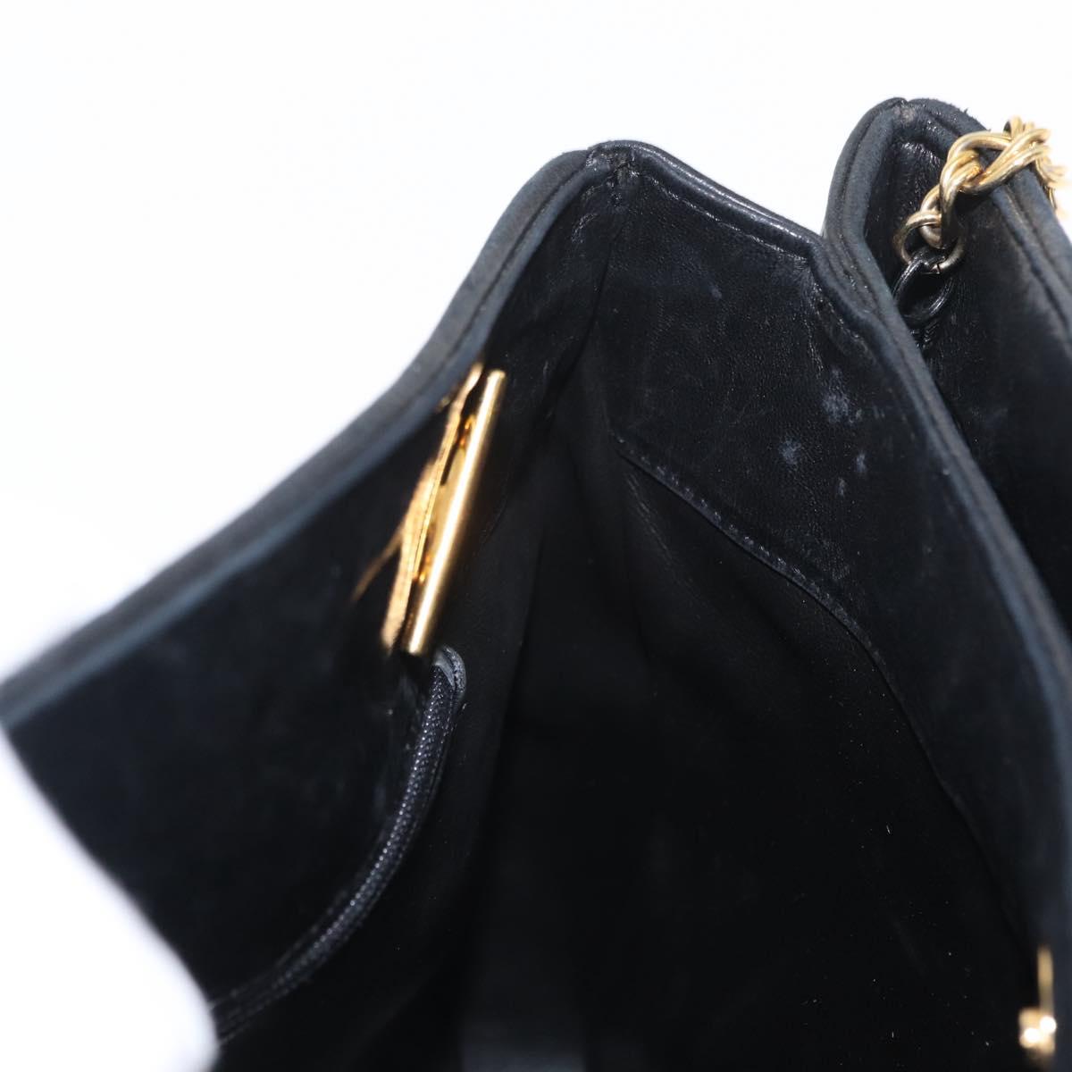 BALLY Chain Shoulder Bag Leather Black Gold Auth am9755