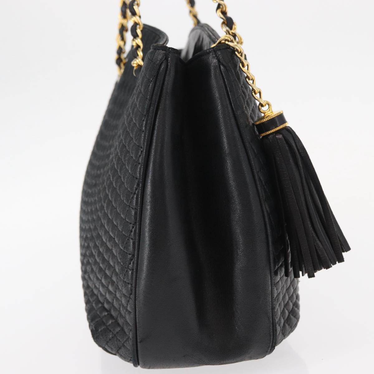 BALLY Chain Shoulder Bag Leather Black Gold Auth am9755