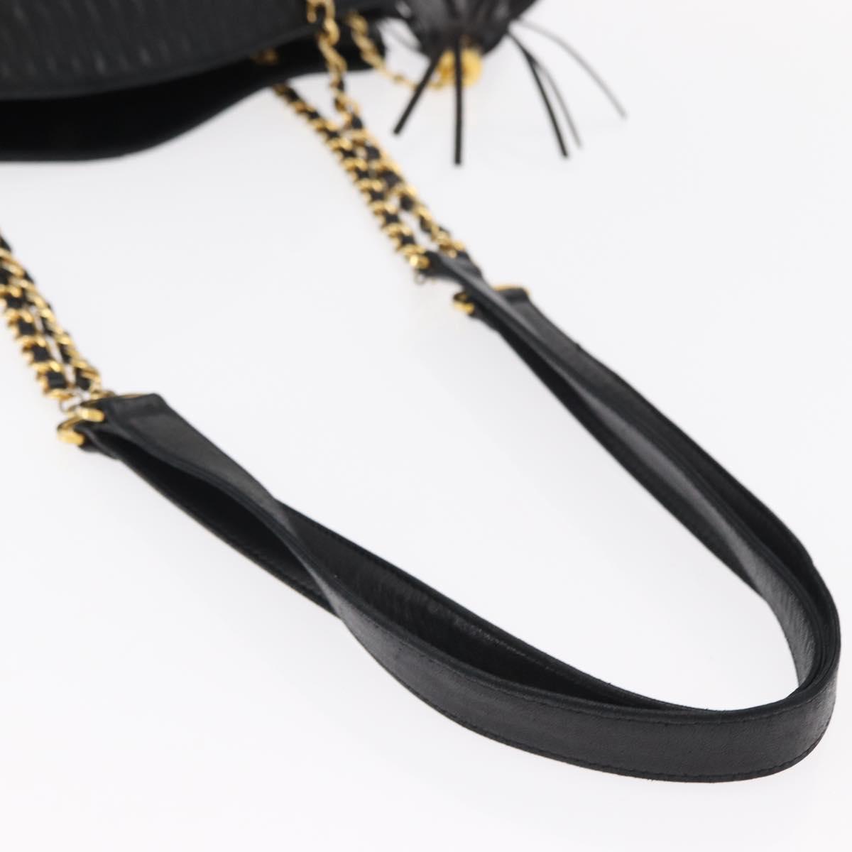 BALLY Chain Shoulder Bag Leather Black Gold Auth am9755