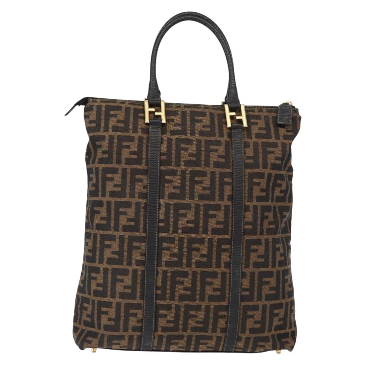 FENDI Zucca Canvas Tote Bag Black Brown Auth am9756