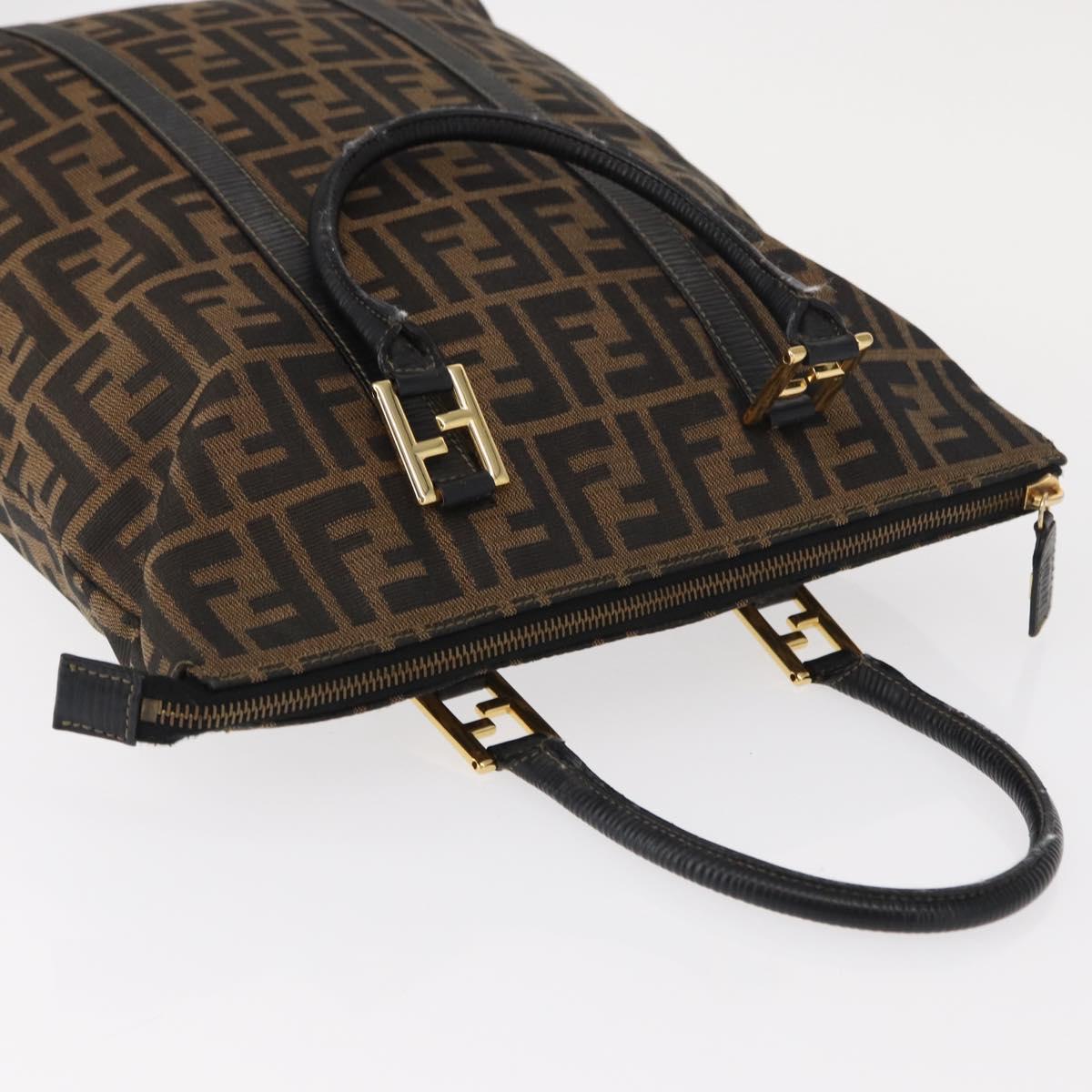 FENDI Zucca Canvas Tote Bag Black Brown Auth am9756