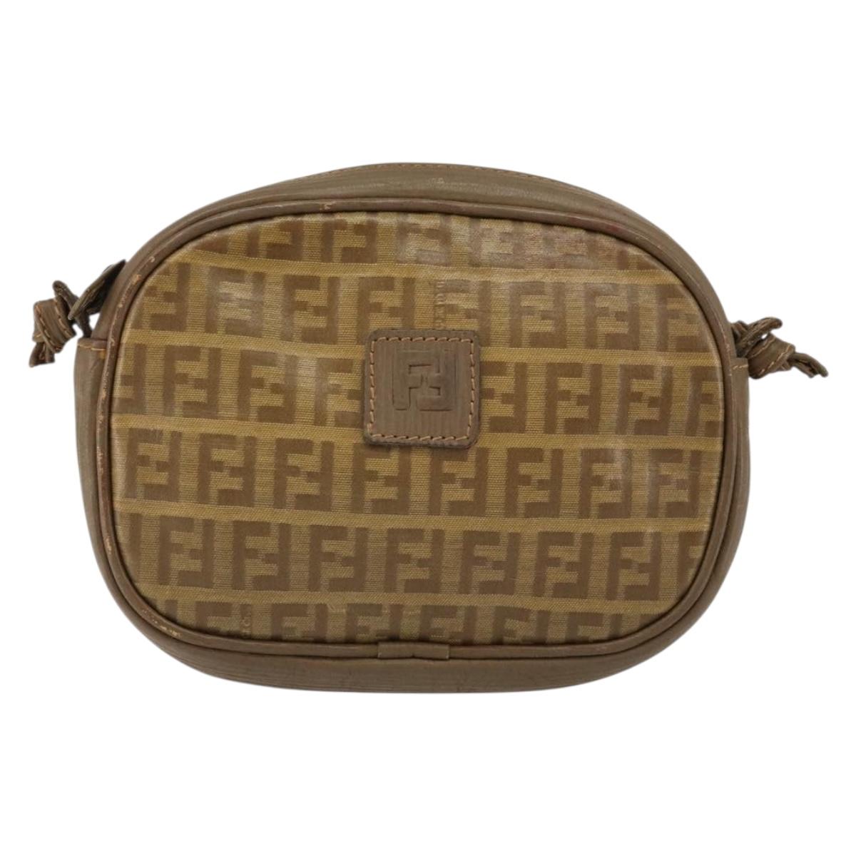 FENDI Zucchino Canvas Shoulder Bag PVC Beige Auth am9757