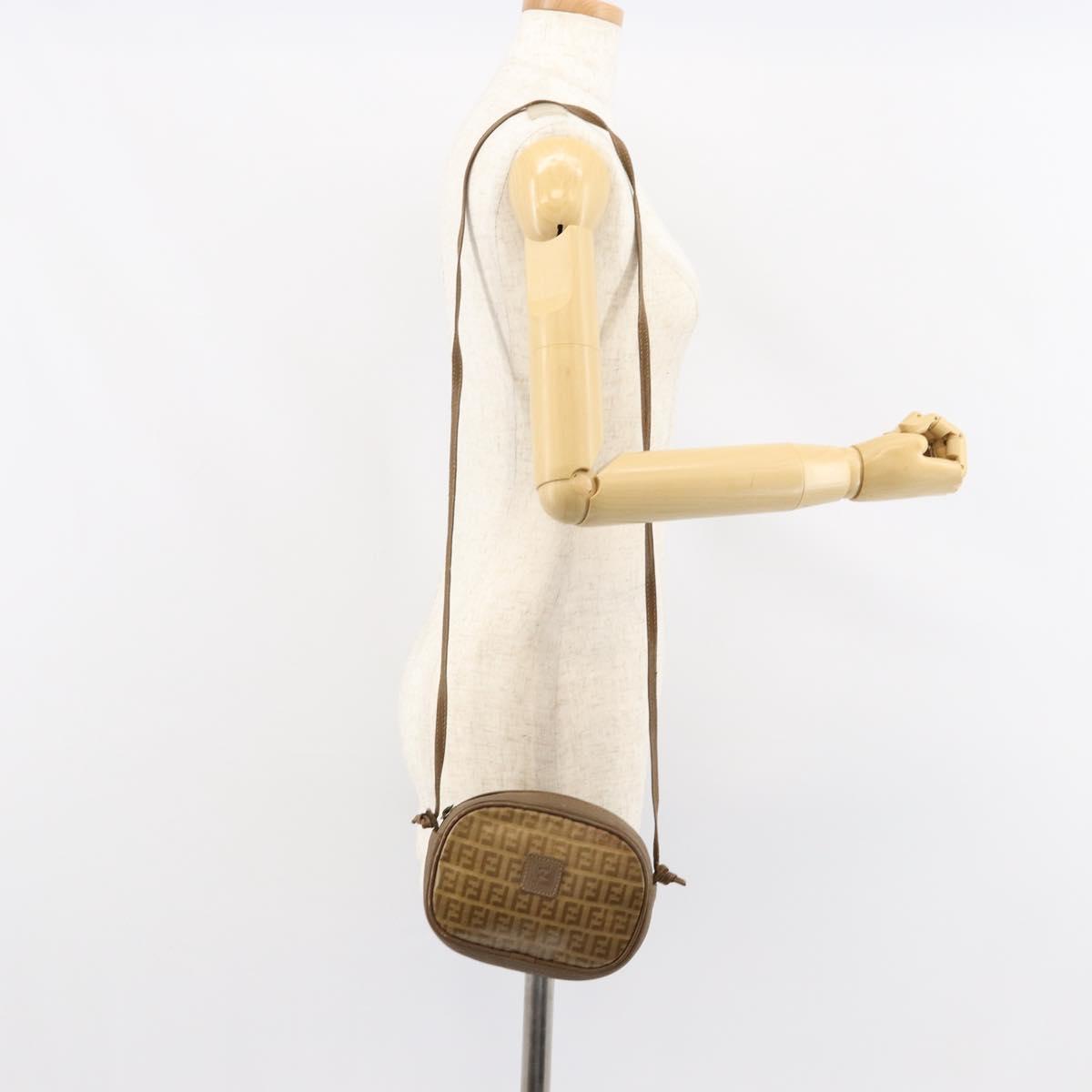 FENDI Zucchino Canvas Shoulder Bag PVC Beige Auth am9757