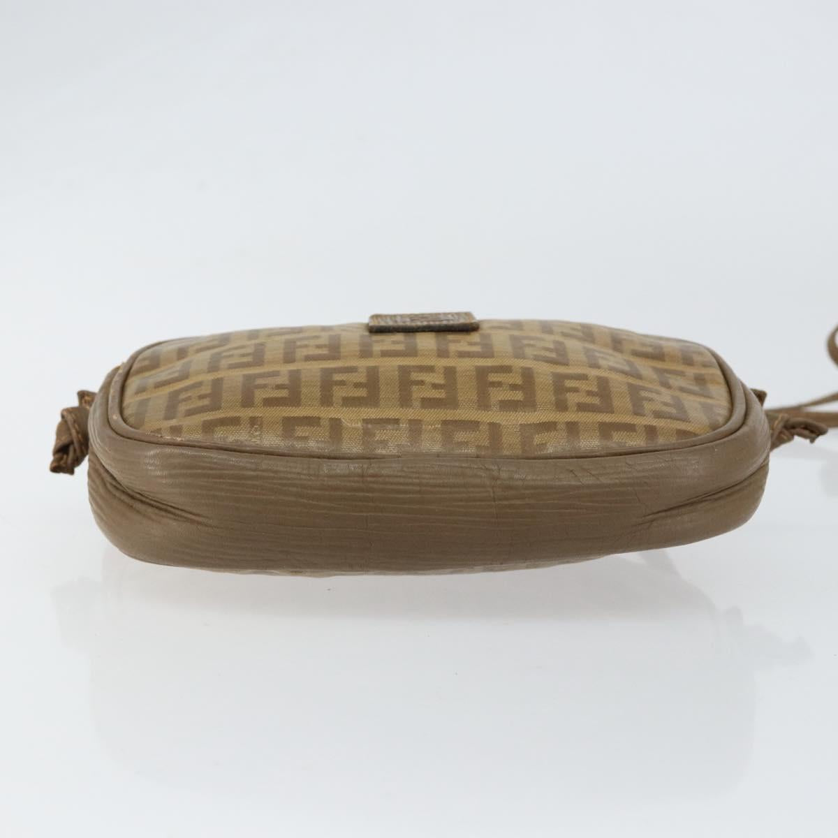 FENDI Zucchino Canvas Shoulder Bag PVC Beige Auth am9757