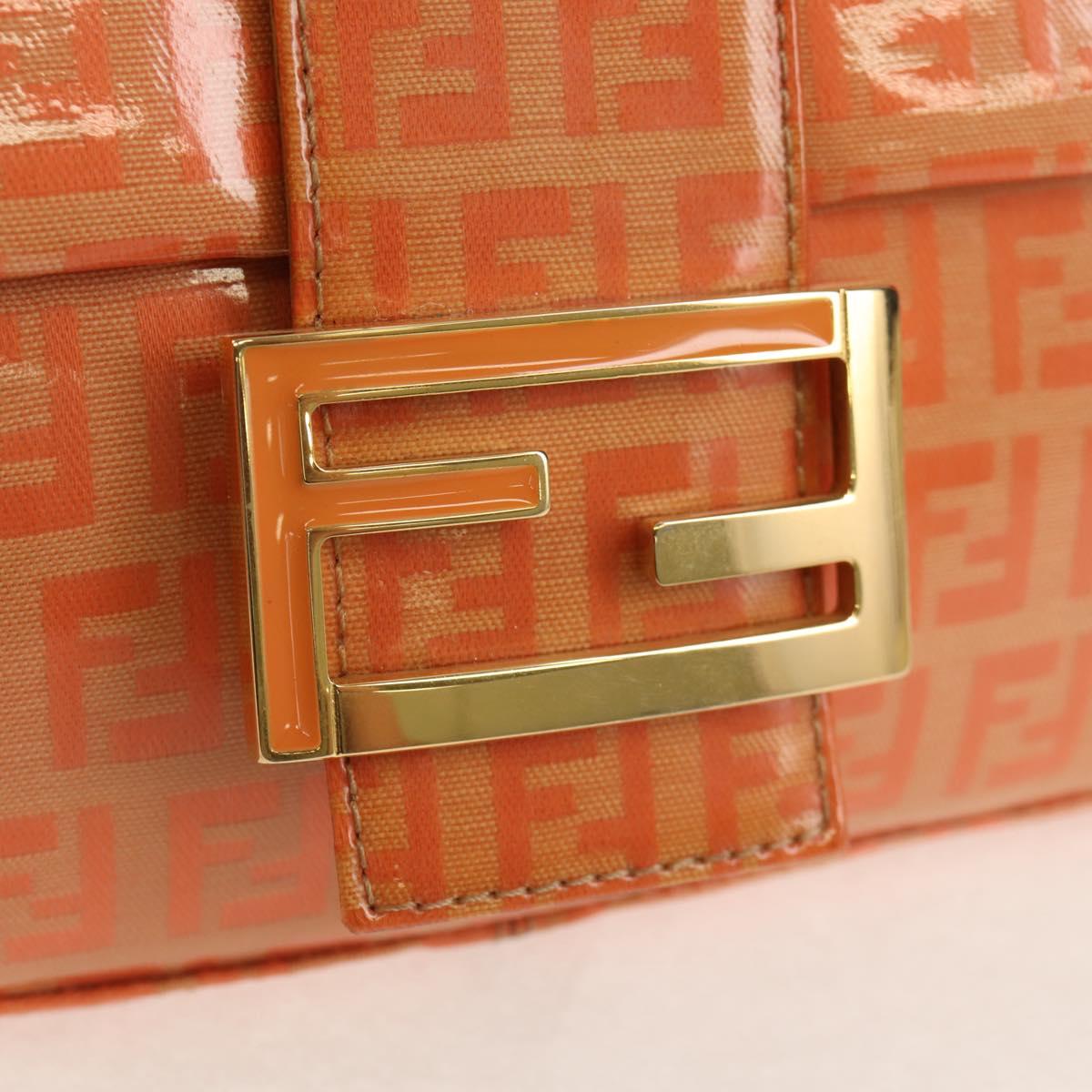 FENDI Zucchino Canvas Mamma Baguette Bag Enamel Orange Gold Auth am9758V