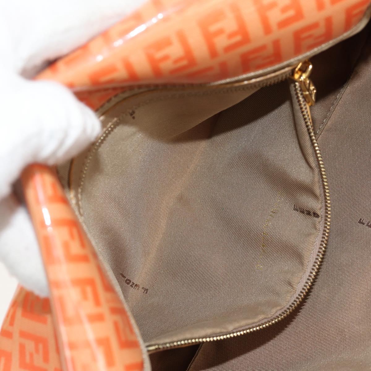 FENDI Zucchino Canvas Mamma Baguette Bag Enamel Orange Gold Auth am9758V