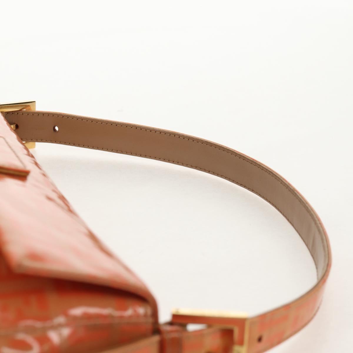 FENDI Zucchino Canvas Mamma Baguette Bag Enamel Orange Gold Auth am9758V