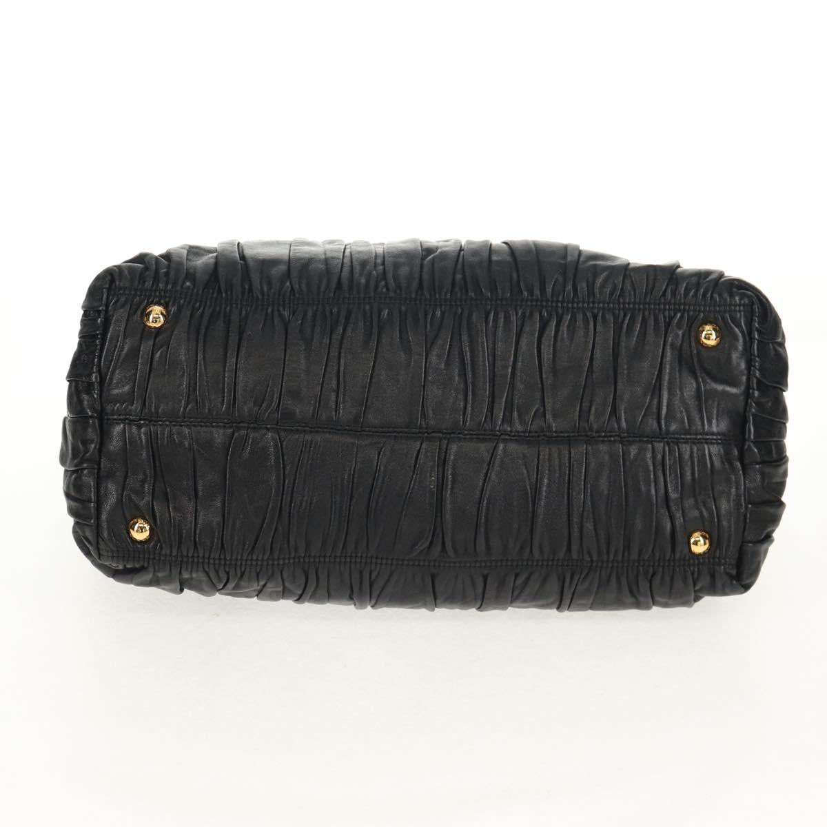 PRADA Tote Bag Leather 2way Black Gold Auth am9760V