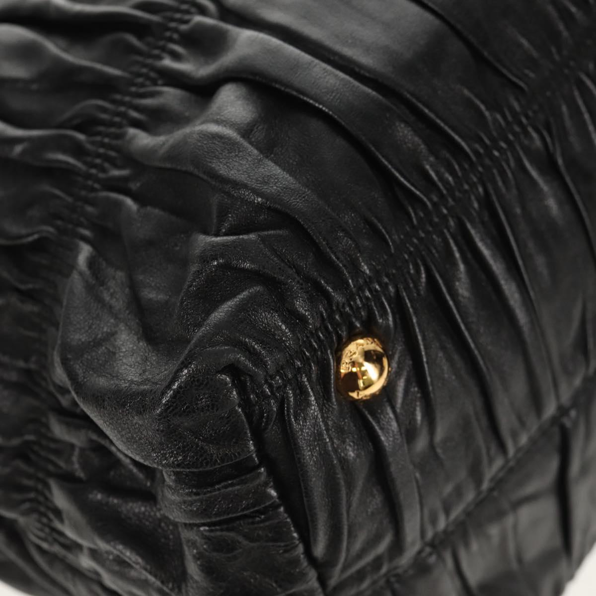 PRADA Tote Bag Leather 2way Black Gold Auth am9760V