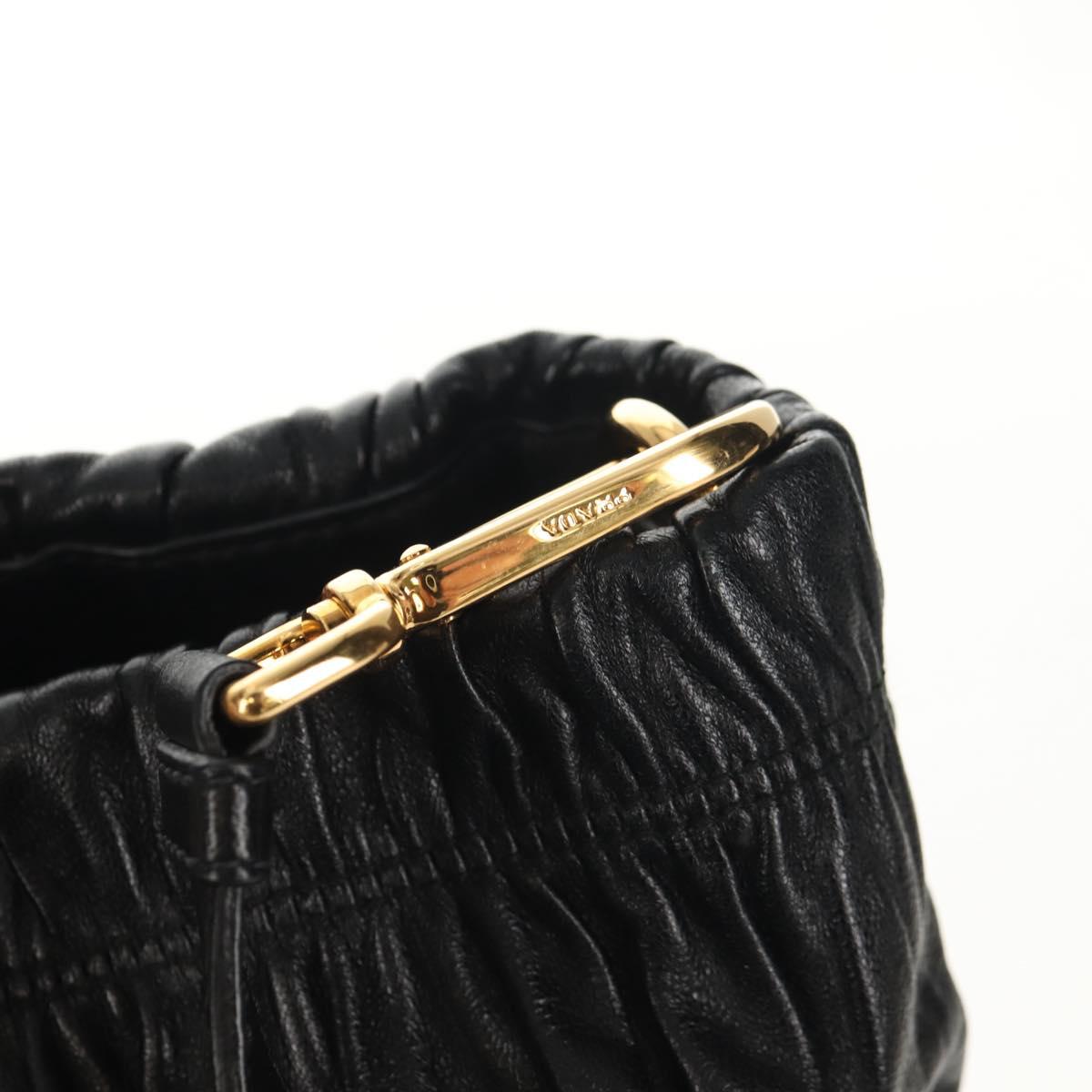 PRADA Tote Bag Leather 2way Black Gold Auth am9760V