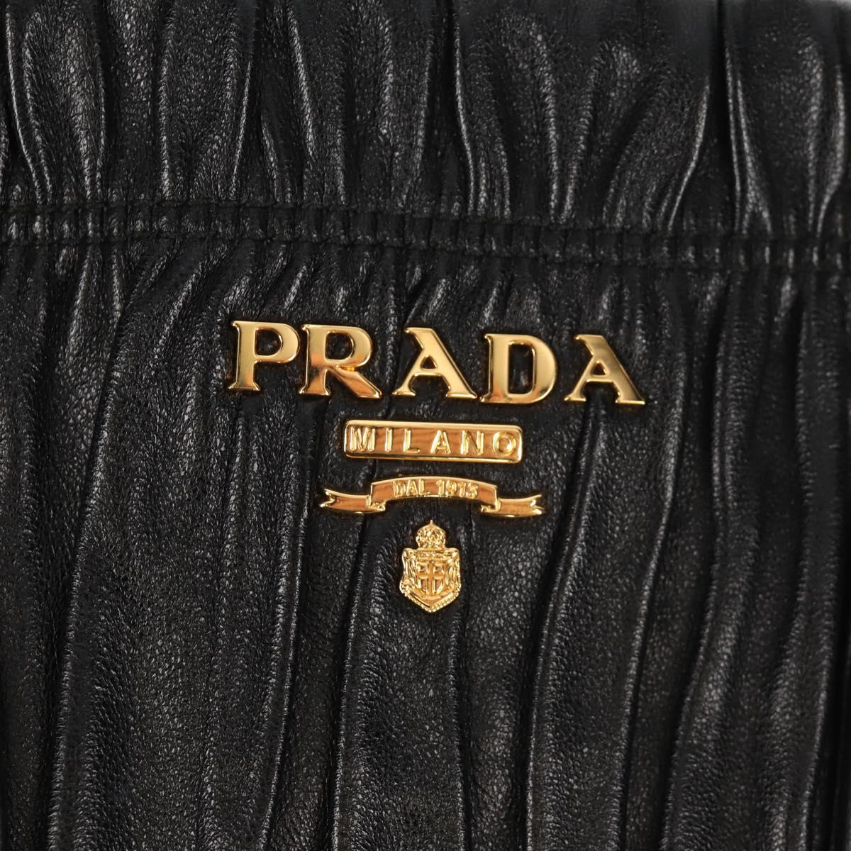 PRADA Tote Bag Leather 2way Black Gold Auth am9760V