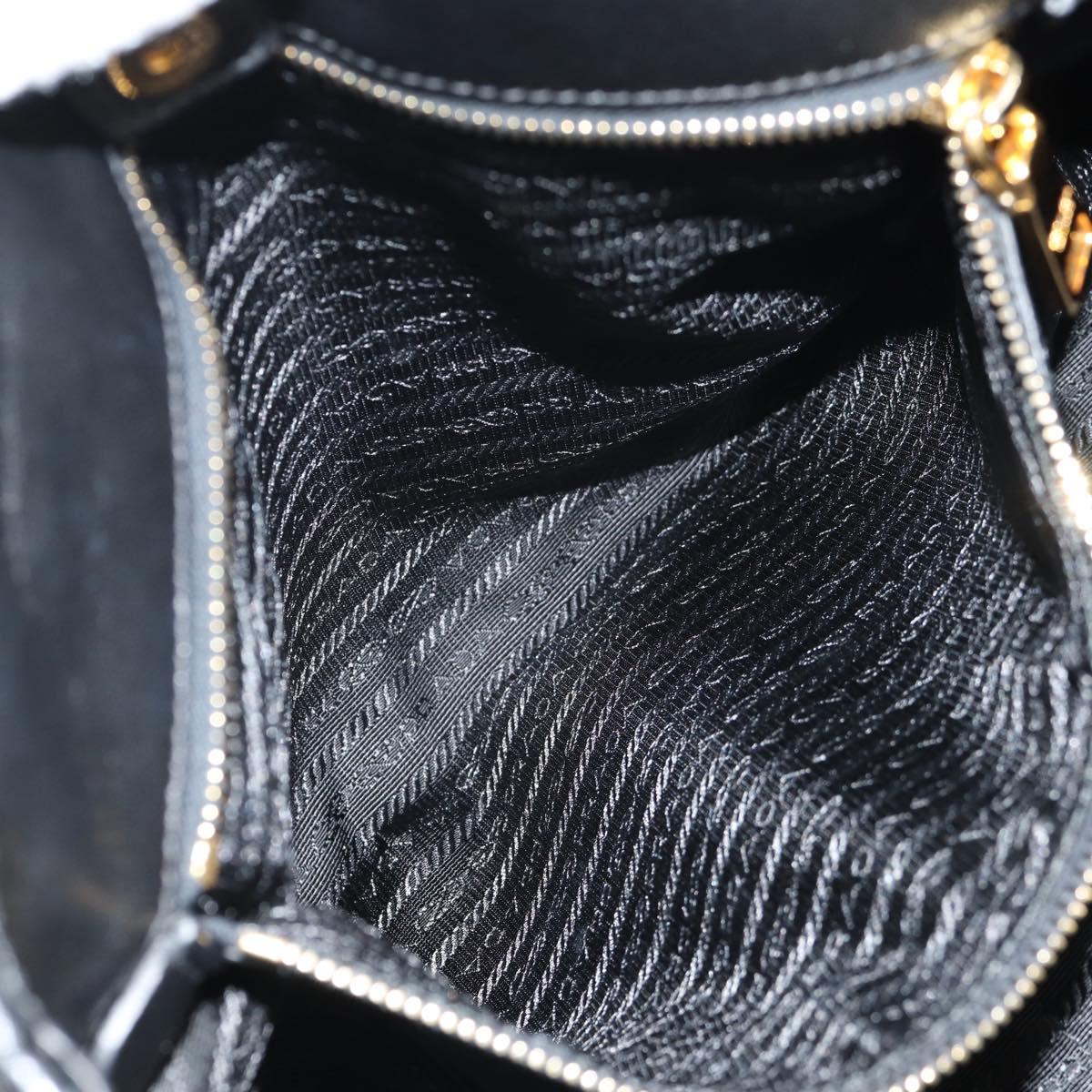 PRADA Tote Bag Leather 2way Black Gold Auth am9760V