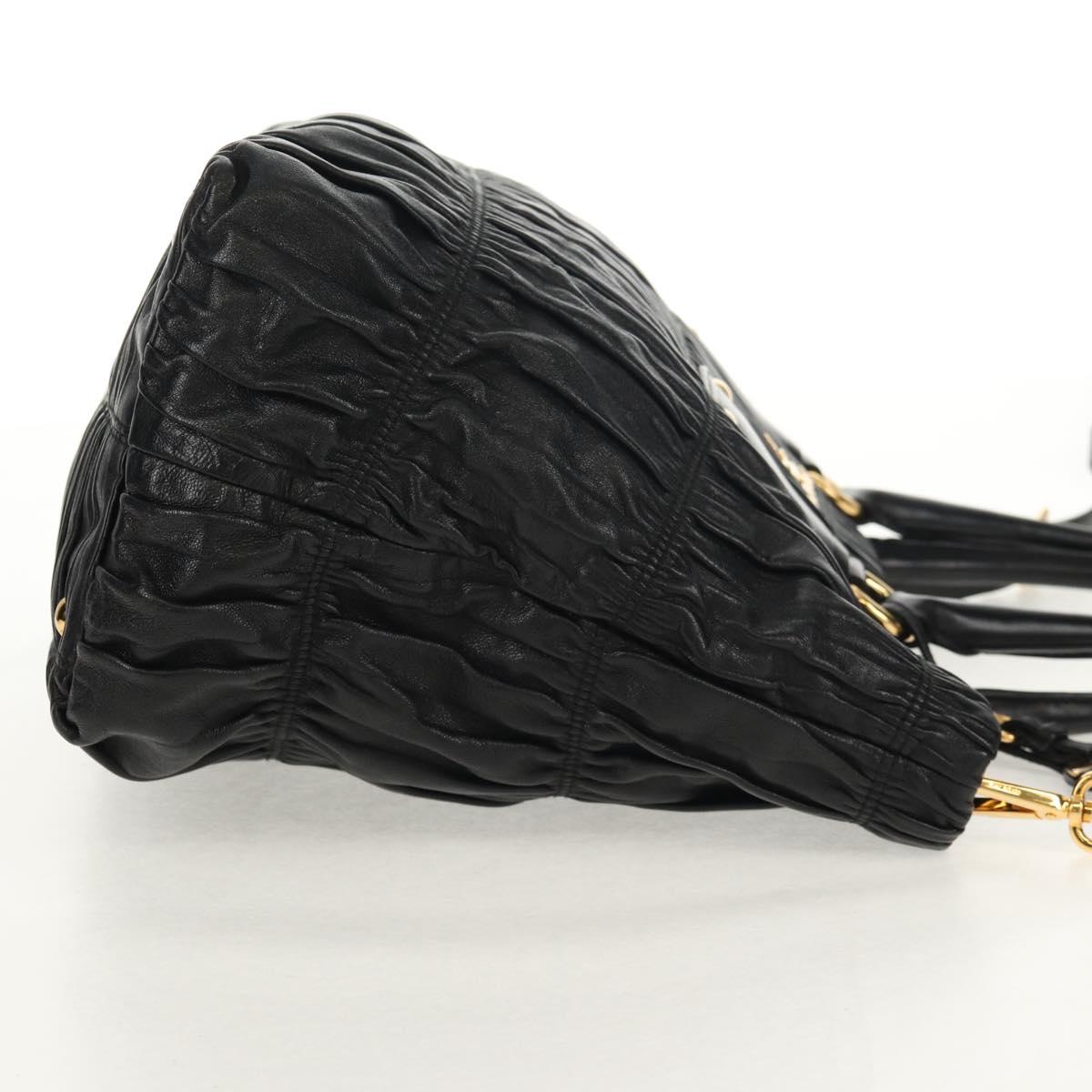 PRADA Tote Bag Leather 2way Black Gold Auth am9760V