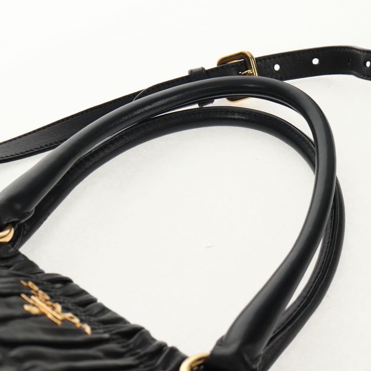 PRADA Tote Bag Leather 2way Black Gold Auth am9760V