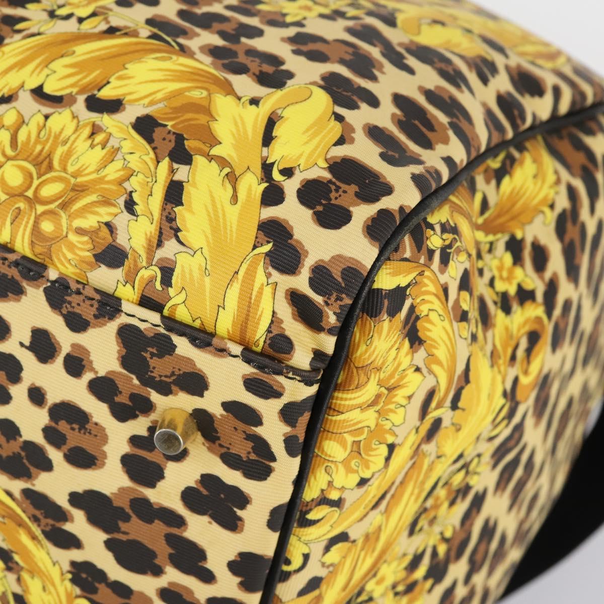 Gianni Versace Boston Bag Canvas PVC 2way Yellow Gold Auth am9766