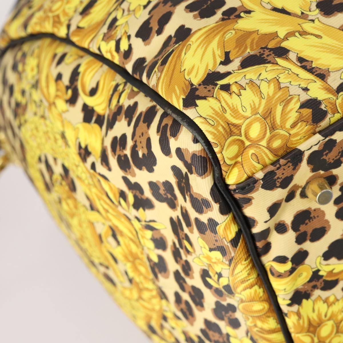 Gianni Versace Boston Bag Canvas PVC 2way Yellow Gold Auth am9766