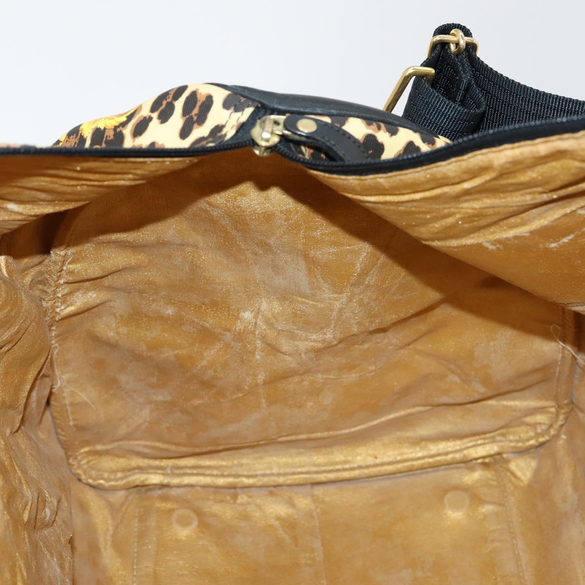 Gianni Versace Boston Bag Canvas PVC 2way Yellow Gold Auth am9766