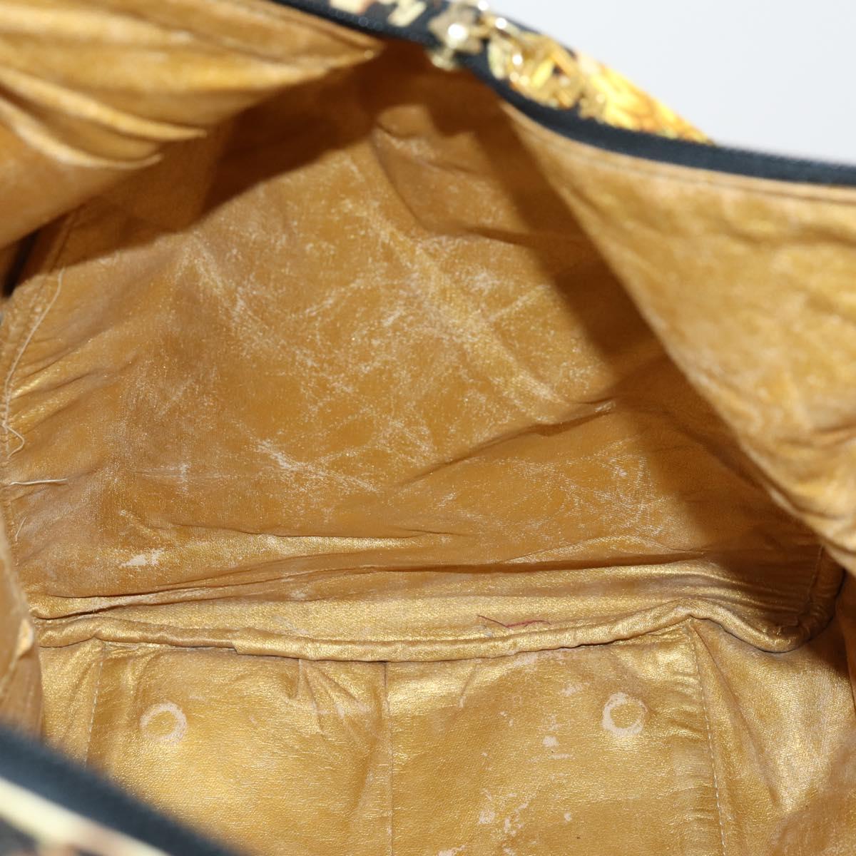 Gianni Versace Boston Bag Canvas PVC 2way Yellow Gold Auth am9766