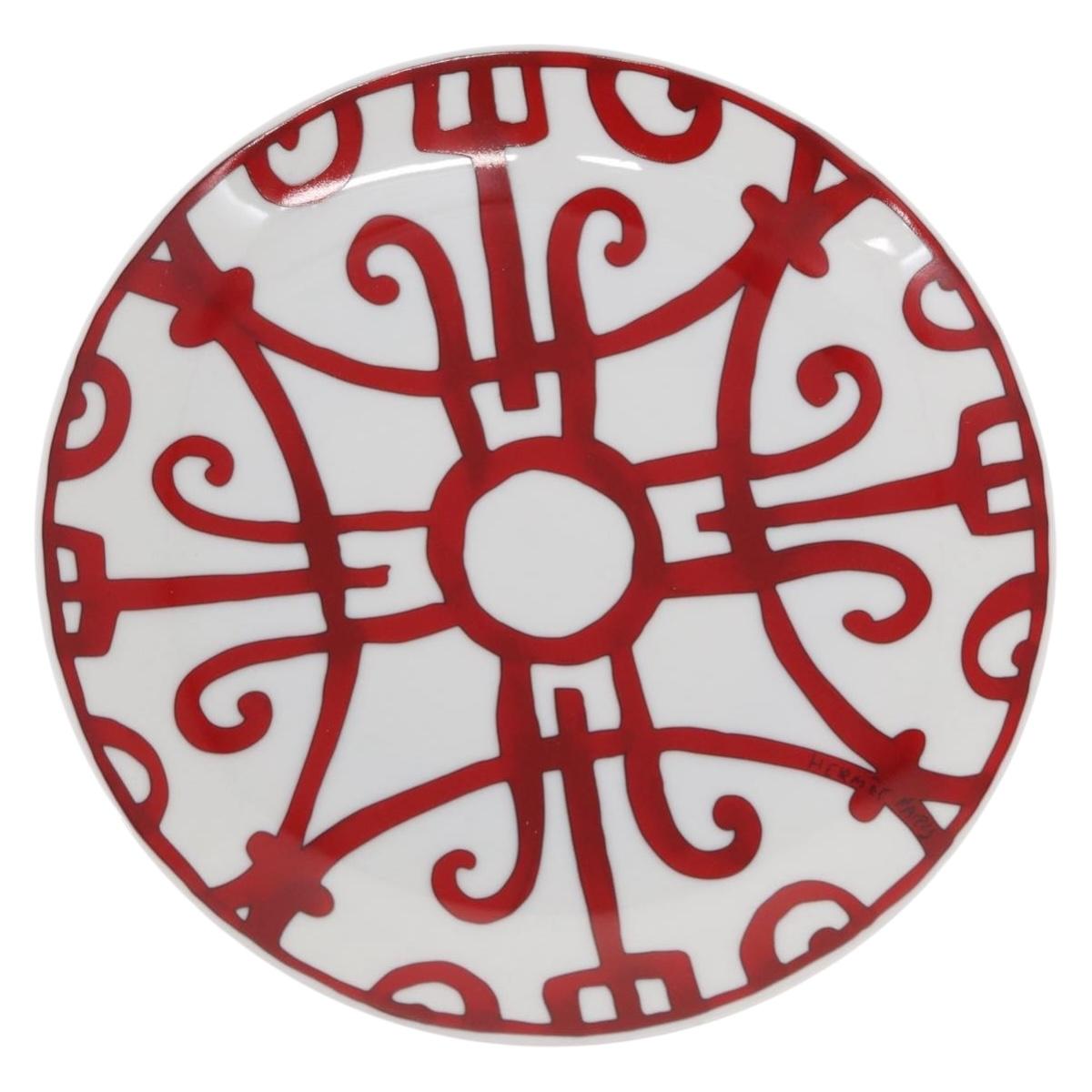 HERMES Bread Plate No.4 Gadalquivir Pottery Red Auth am9771