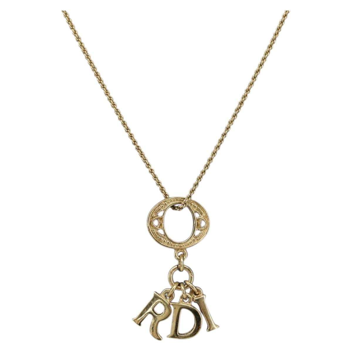 Christian Dior Printed Initials Necklace metal Gold Tone Auth am9776