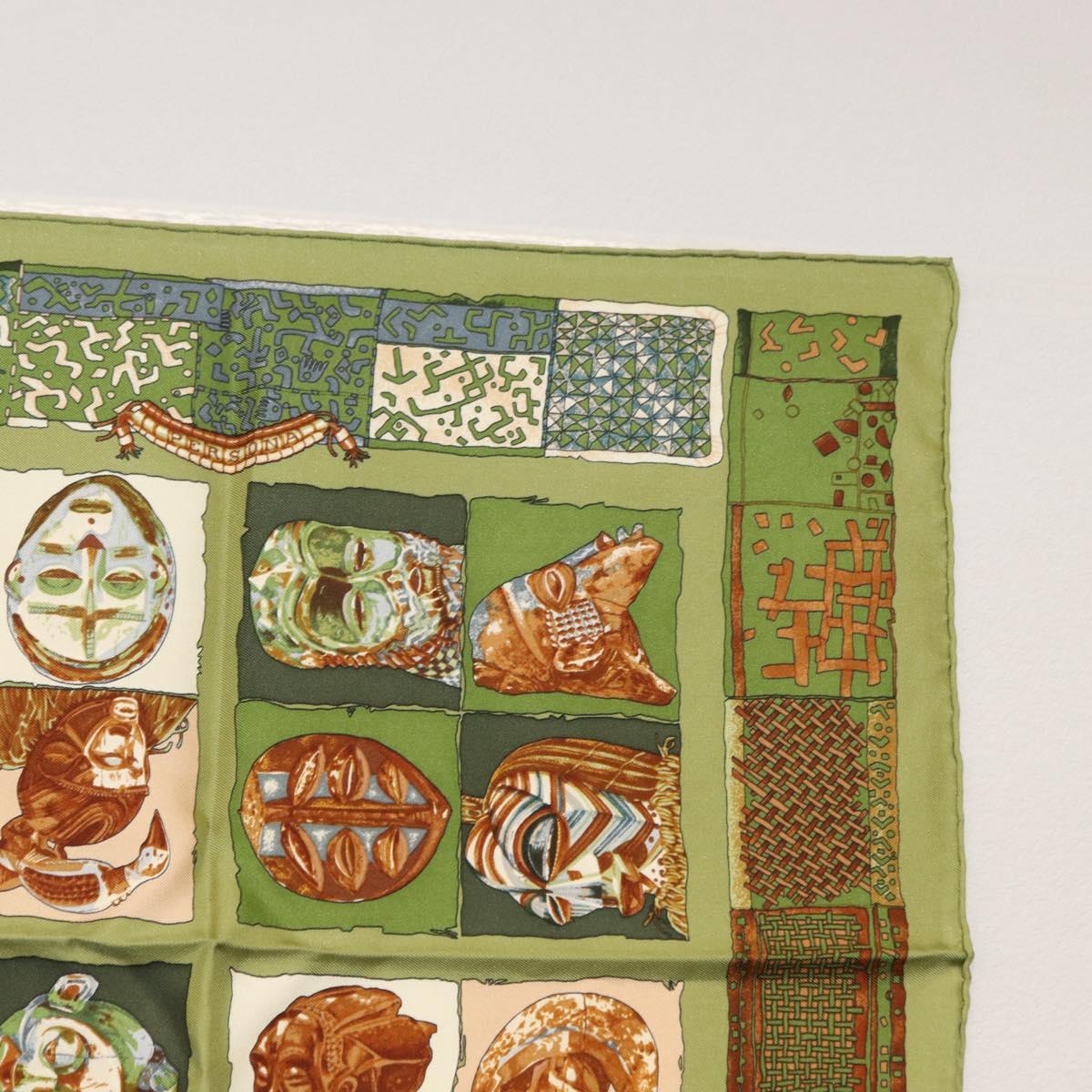 HERMES Petit Carré Scarf Silk ""PERSONA"" Green Auth am9777