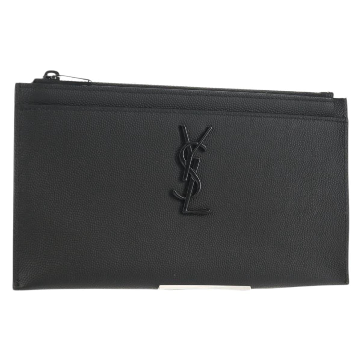 SAINT LAURENT Cassandra Pouch Leather Black Auth am9781A