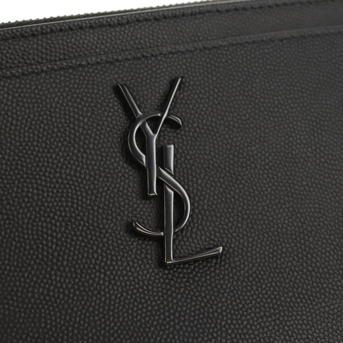 SAINT LAURENT Cassandra Pouch Leather Black Auth am9781V